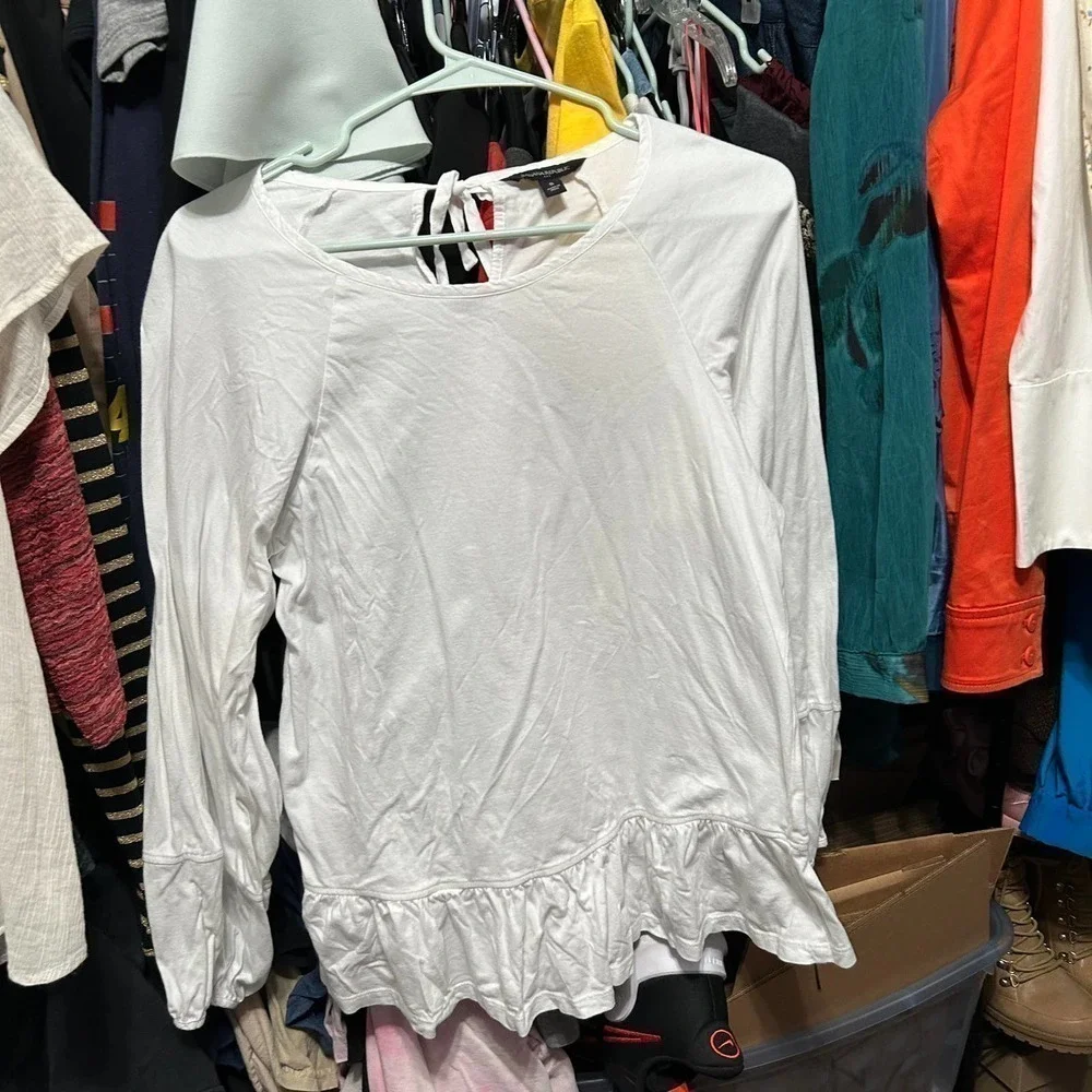 Banana Republic White Drop Waist Puff Sleeve Prairie Top Size Small - 